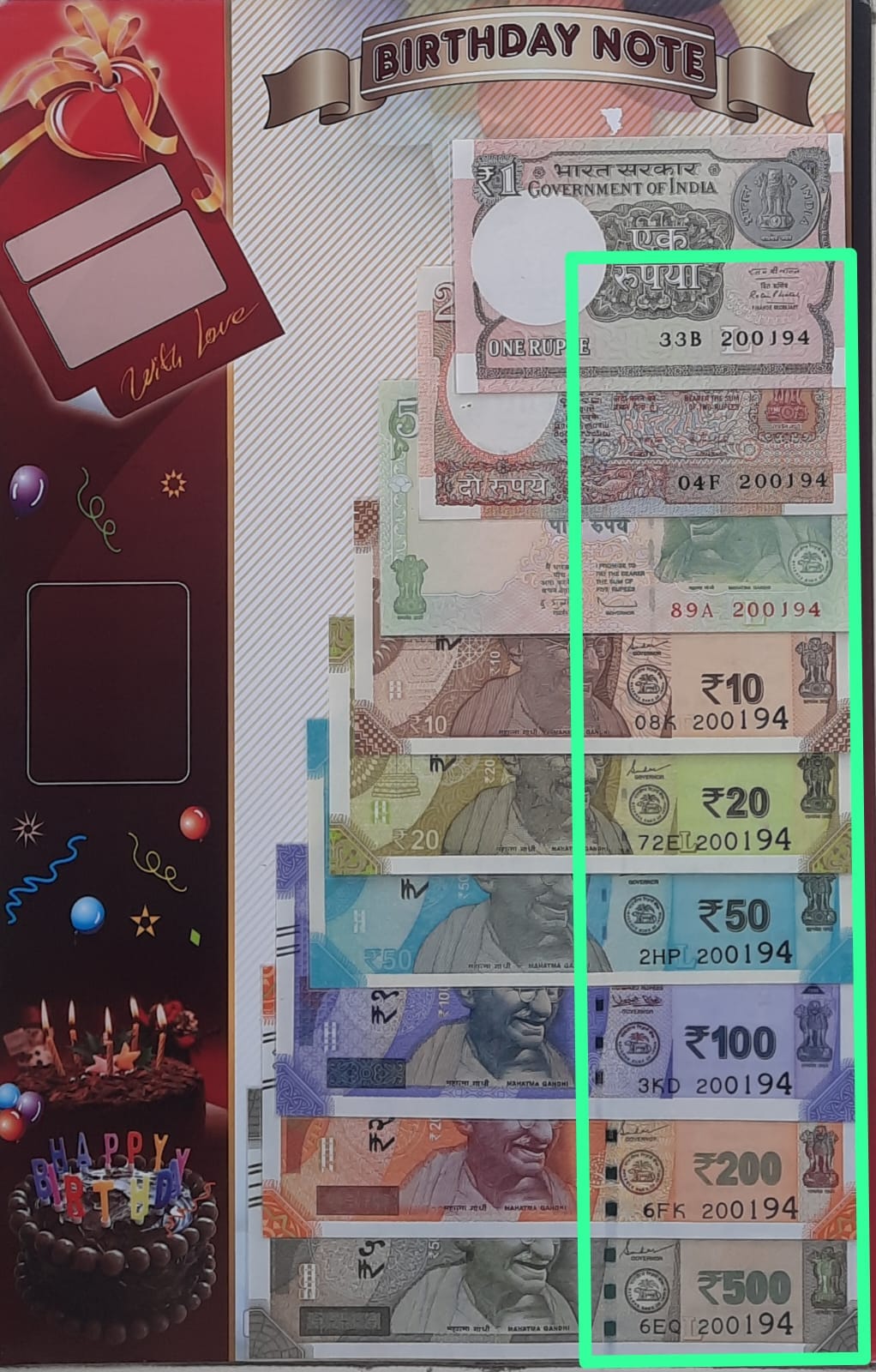 1 Rs(New) to 500 Rs Birthday day notes